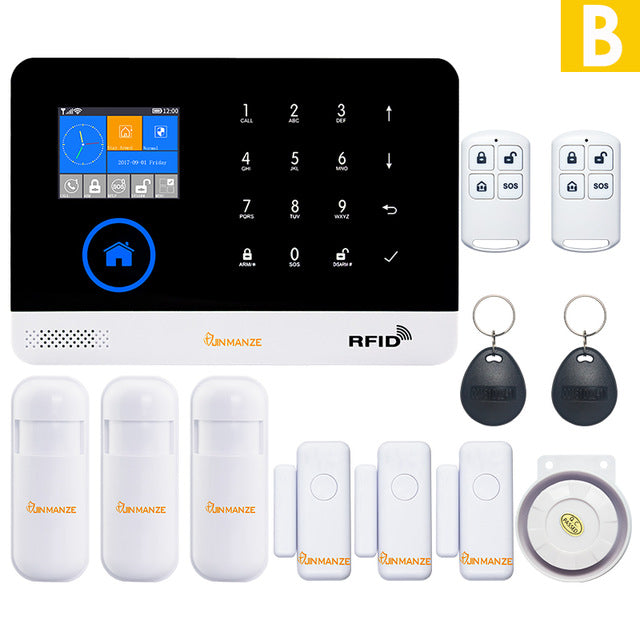 JINMANZE Wireless WIFI GSM GPRS Home Burglar Security GSM Alarm System English German RFID card Voice Prompt APP Remote Control