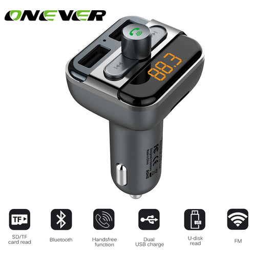 Onever Car Audio mp3 player FM transmitter wireless modulator Car Bluetooth Handsfree With Charger 3.4A Dual USB TF Slot black