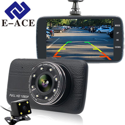 E-ACE 4.0 Inch Dash Cam Rear View Mirror Camera Full HD 1080 P Car Dvr With Two Cameras Automotive Video Recorder Car Registrars