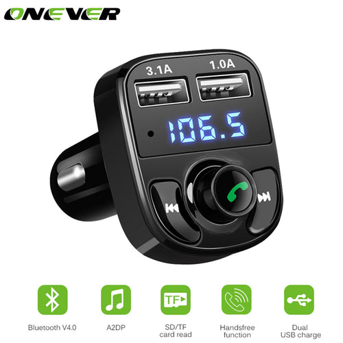 Onever Car FM Transmitter Modulator Bluetooth Car Kit MP3 Player SD TF Music Play Dual USB 4.1A Quick Charger Voltage Display