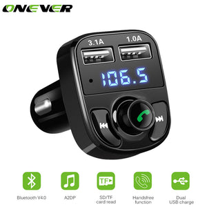 Onever Car FM Transmitter Modulator Bluetooth Car Kit MP3 Player SD TF Music Play Dual USB 4.1A Quick Charger Voltage Display