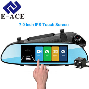 E-ACE 7.0 Inch IPS Touch Screen Car DVR Full HD 1080P Video Recorder Dual Dash Camera Mirror Rear View Auto Registrator Dashcam